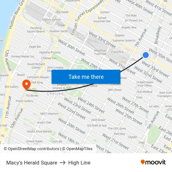 Macy's Herald Square to High Line map