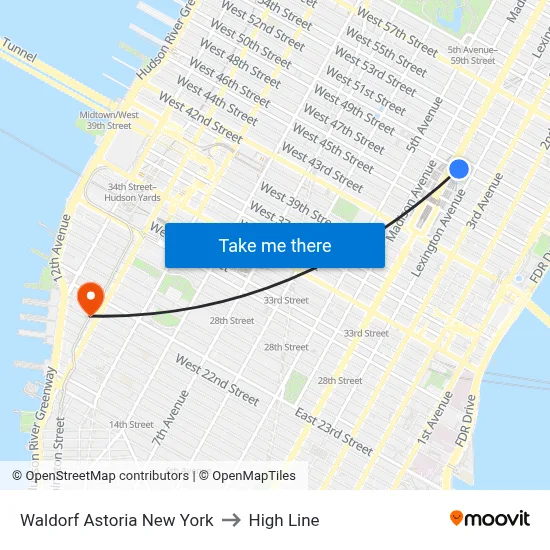 Waldorf Astoria New York to High Line map