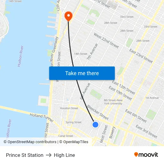 Prince St Station to High Line map