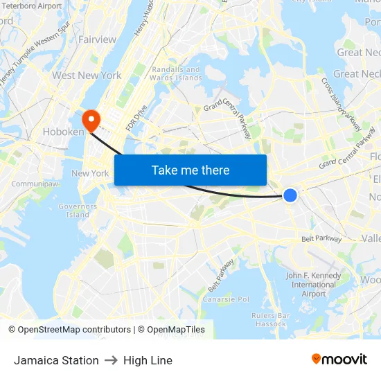 Jamaica Station to High Line map