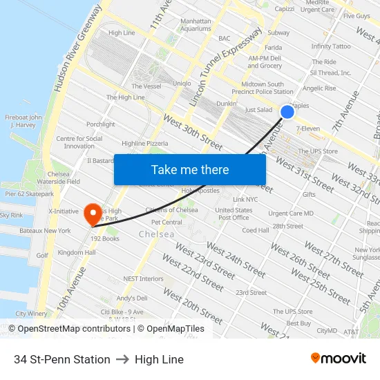 34 St-Penn Station to High Line map