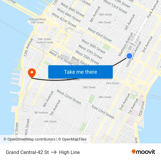 Grand Central-42 St to High Line map