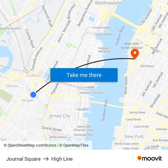 Journal Square to High Line map