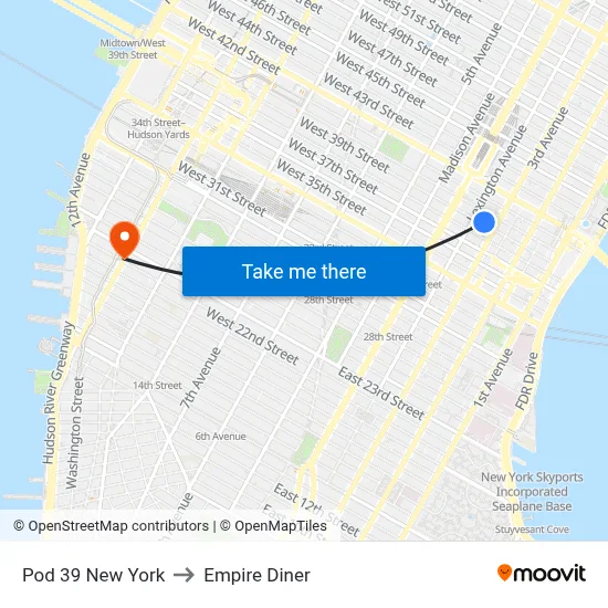 Pod 39 New York to Empire Diner map