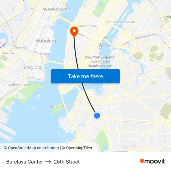 Barclays Center to 26th Street map