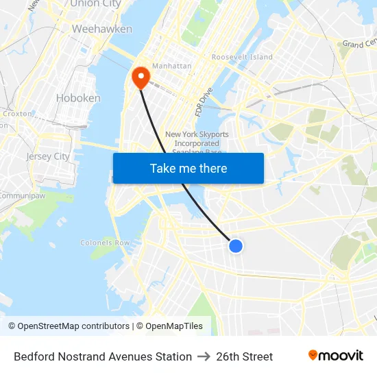 Bedford Nostrand Avenues Station to 26th Street map