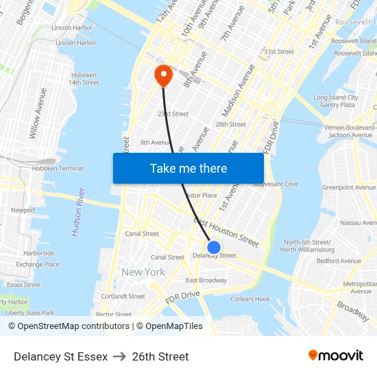 Delancey St Essex to 26th Street map