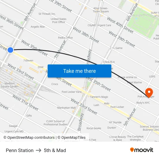 Penn Station to 5th & Mad map