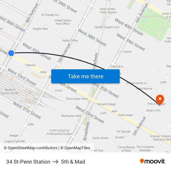 34 St-Penn Station to 5th & Mad map