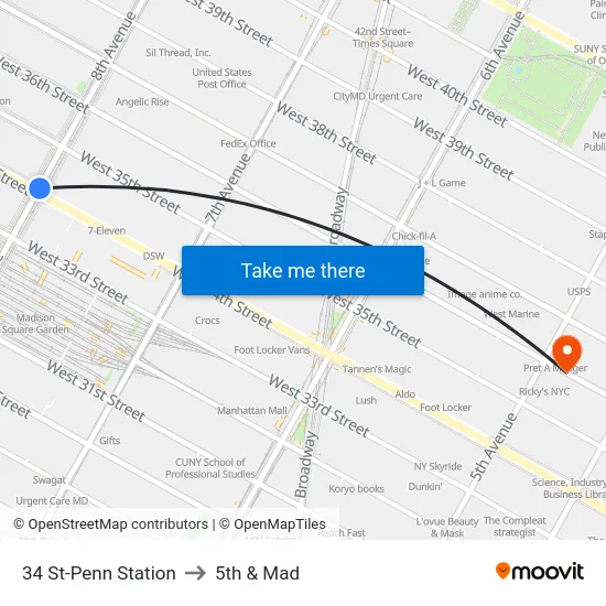 34 St-Penn Station to 5th & Mad map