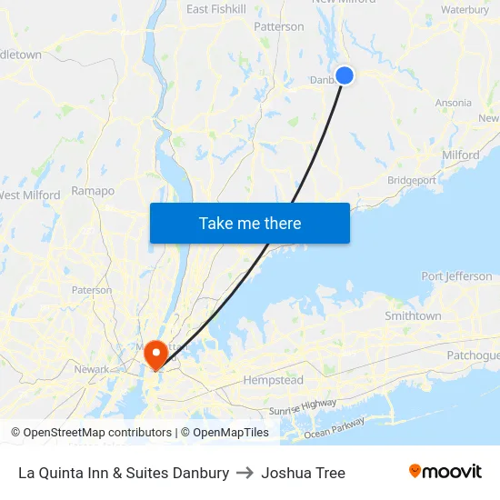 La Quinta Inn & Suites Danbury to Joshua Tree map