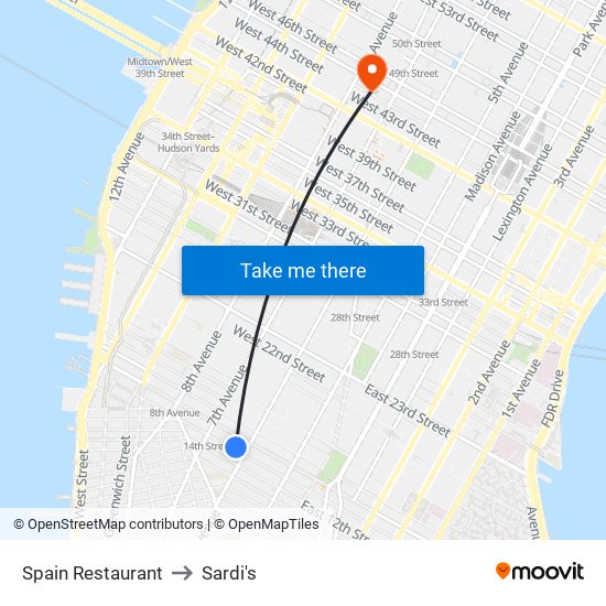 Spain Restaurant to Sardi's map