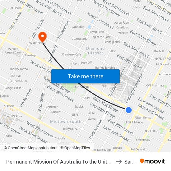 Permanent Mission Of Australia To The United Nations to Sardi's map