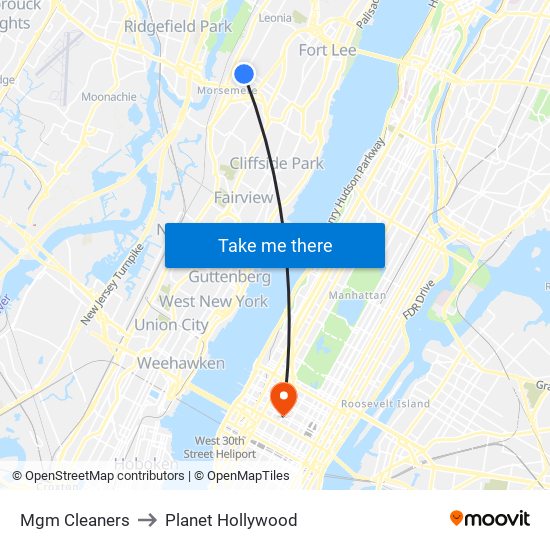 Mgm Cleaners to Planet Hollywood map