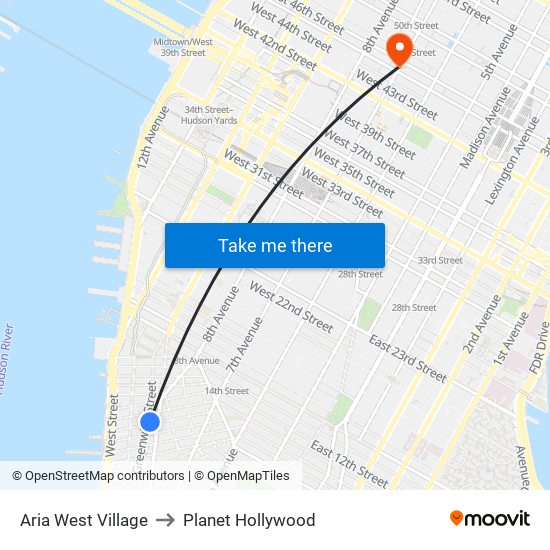 Aria West Village to Planet Hollywood map