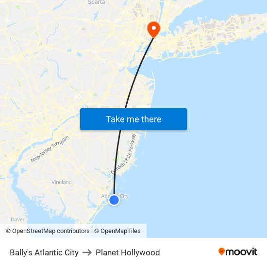 Bally's Atlantic City to Planet Hollywood map