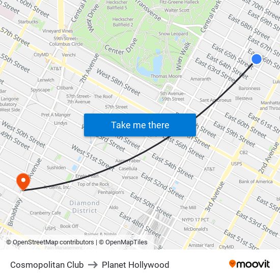 Cosmopolitan Club to Planet Hollywood map