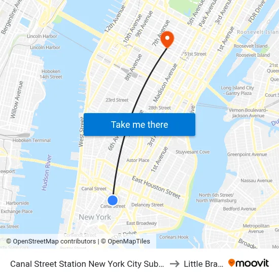 Canal Street Station New York City Subway to Little Brazil map