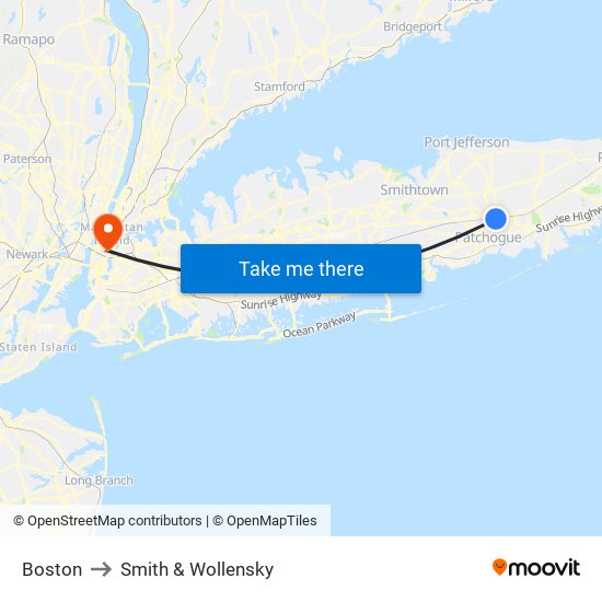 Boston to Smith & Wollensky map