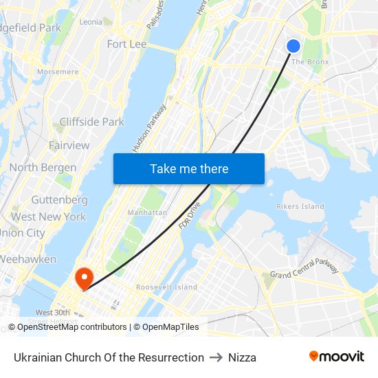 Ukrainian Church Of The Resurrection to Nizza map