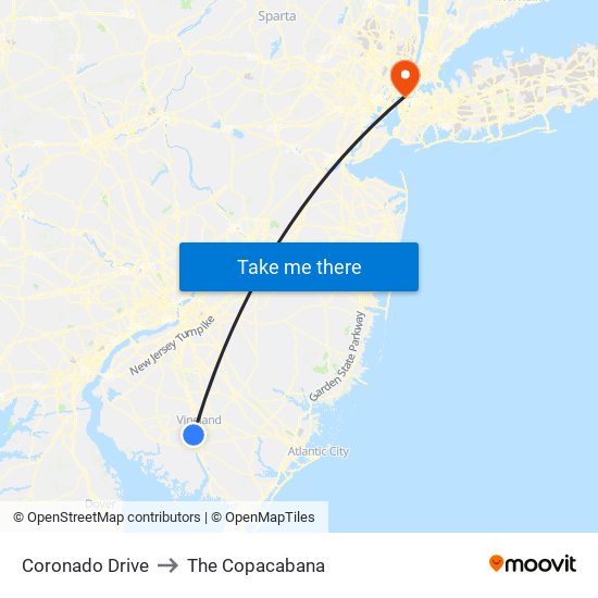 Coronado Drive to The Copacabana map
