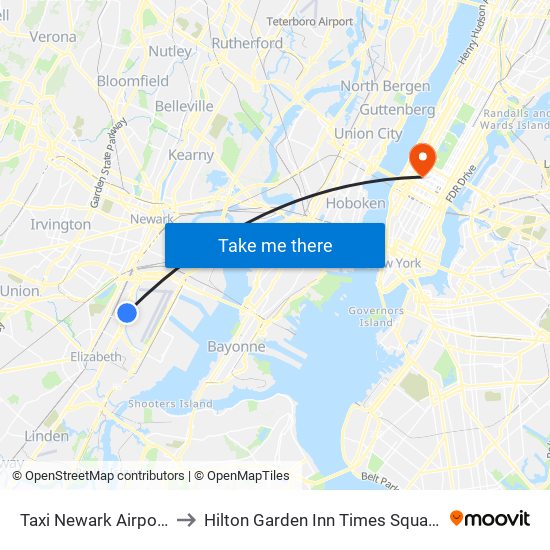 Taxi Newark Airport to Hilton Garden Inn Times Square map