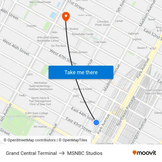 Grand Central Terminal to MSNBC Studios map