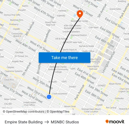 Empire State Building to MSNBC Studios map