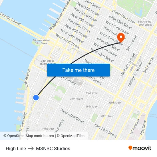 High Line to MSNBC Studios map