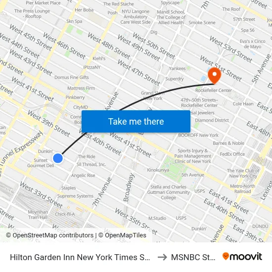 Hilton Garden Inn New York Times Square South to MSNBC Studios map