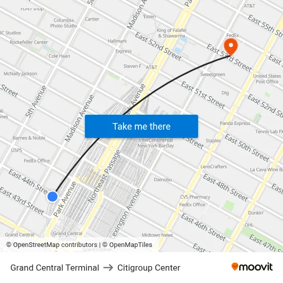 Grand Central Terminal to Citigroup Center map