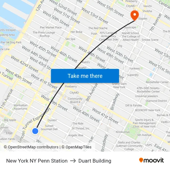 New York NY Penn Station to Duart Building map