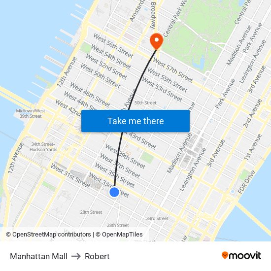 Manhattan Mall to Robert map