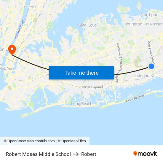 Robert Moses Middle School to Robert map