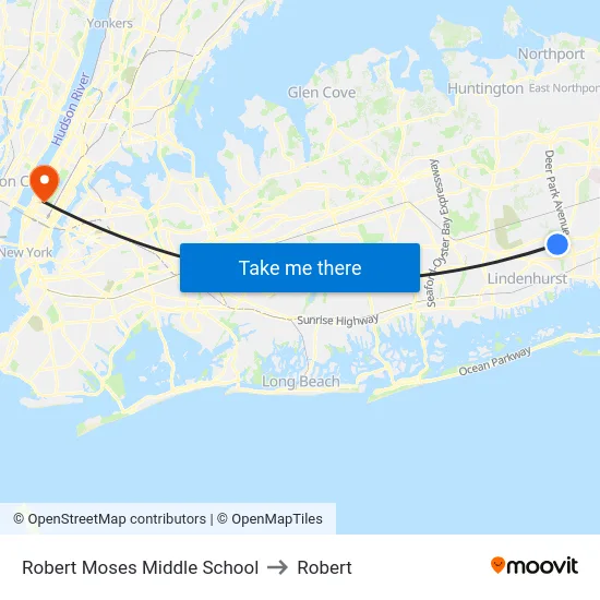Robert Moses Middle School to Robert map