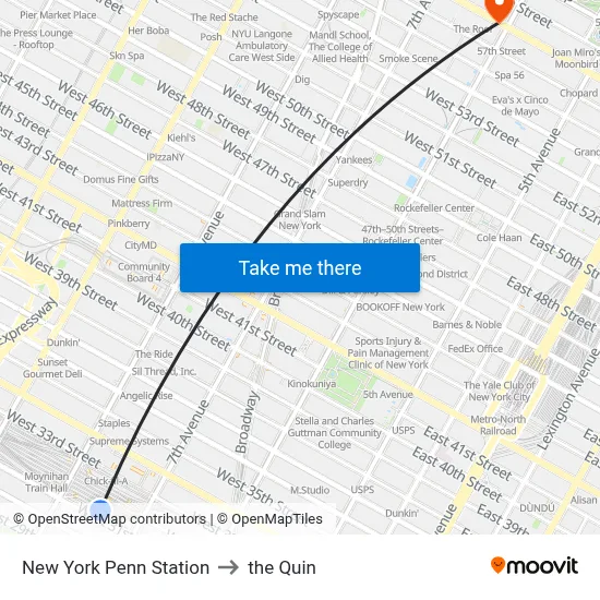 New York Penn Station to the Quin map