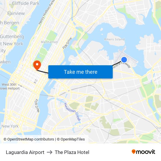 Laguardia Airport to The Plaza Hotel map