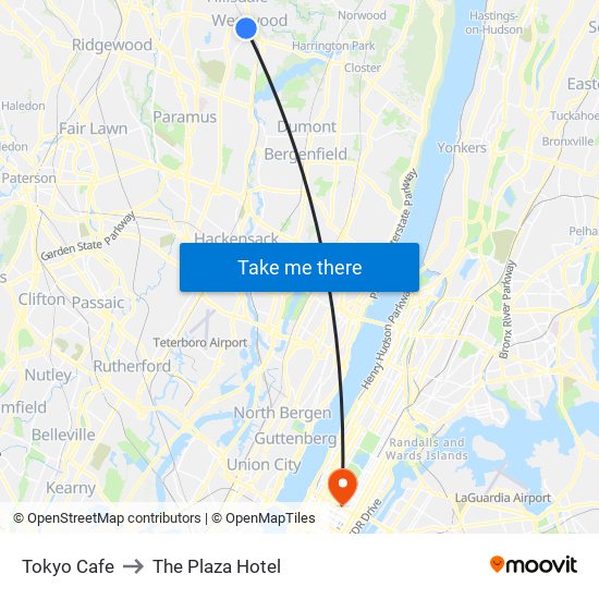 Tokyo Cafe to The Plaza Hotel map
