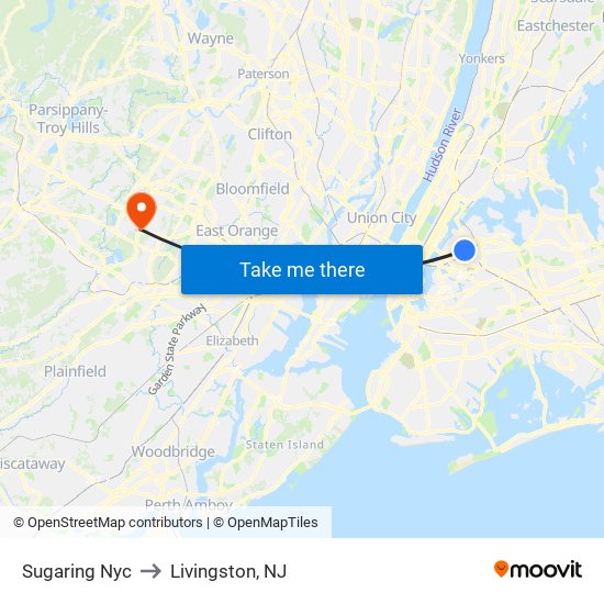 Sugaring Nyc to Livingston, NJ map