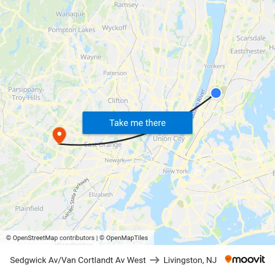 Sedgwick Av/Van Cortlandt Av West to Livingston, NJ map