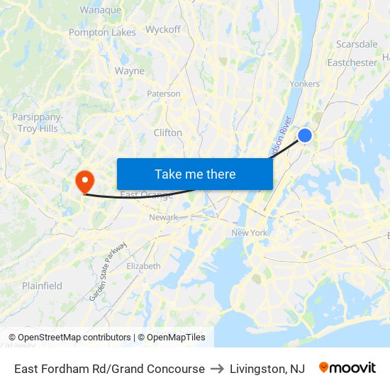 East Fordham Rd/Grand Concourse to Livingston, NJ map