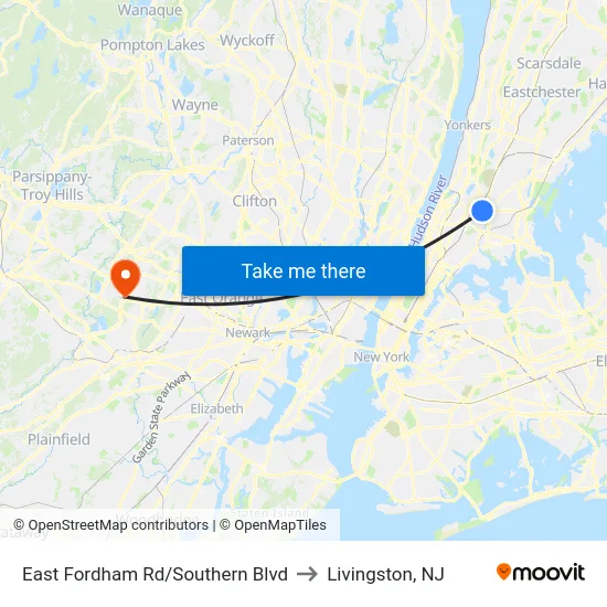East Fordham Rd/Southern Blvd to Livingston, NJ map