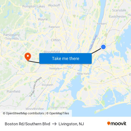 Boston Rd/Southern Blvd to Livingston, NJ map