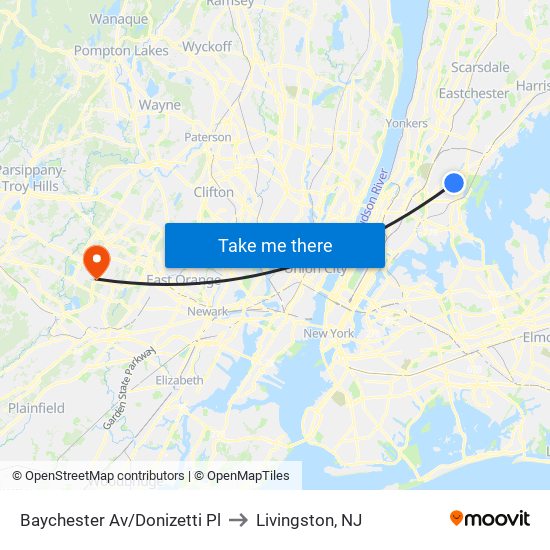Baychester Av/Donizetti Pl to Livingston, NJ map