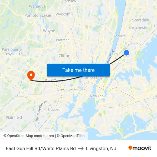 East Gun Hill Rd/White Plains Rd to Livingston, NJ map
