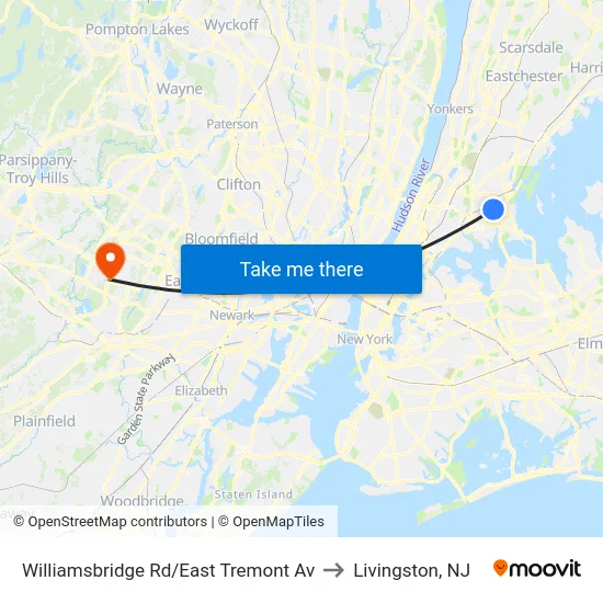 Williamsbridge Rd/East Tremont Av to Livingston, NJ map