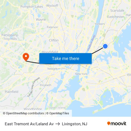 East Tremont Av/Leland Av to Livingston, NJ map