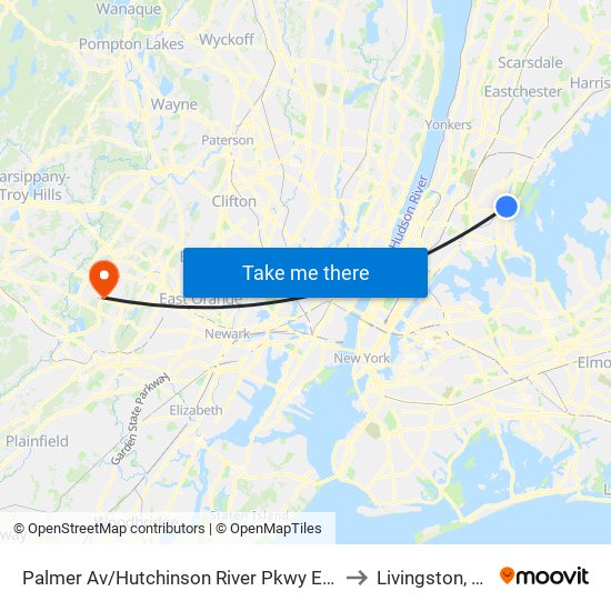 Palmer Av/Hutchinson River Pkwy East to Livingston, NJ map