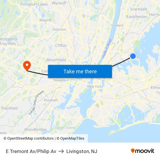E Tremont Av/Philip Av to Livingston, NJ map