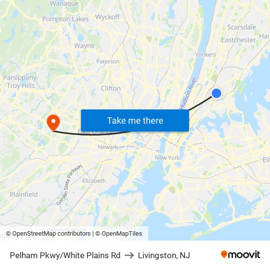 Pelham Pkwy/White Plains Rd to Livingston, NJ map